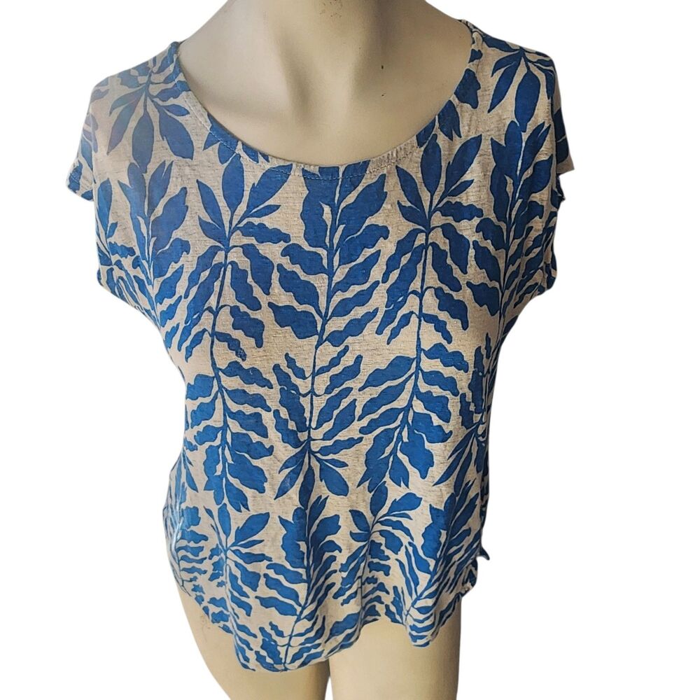 Rachel Zoe Floral Short Sleeve Blouse Wmns Sz Medium Linen Tropical Beach Summer